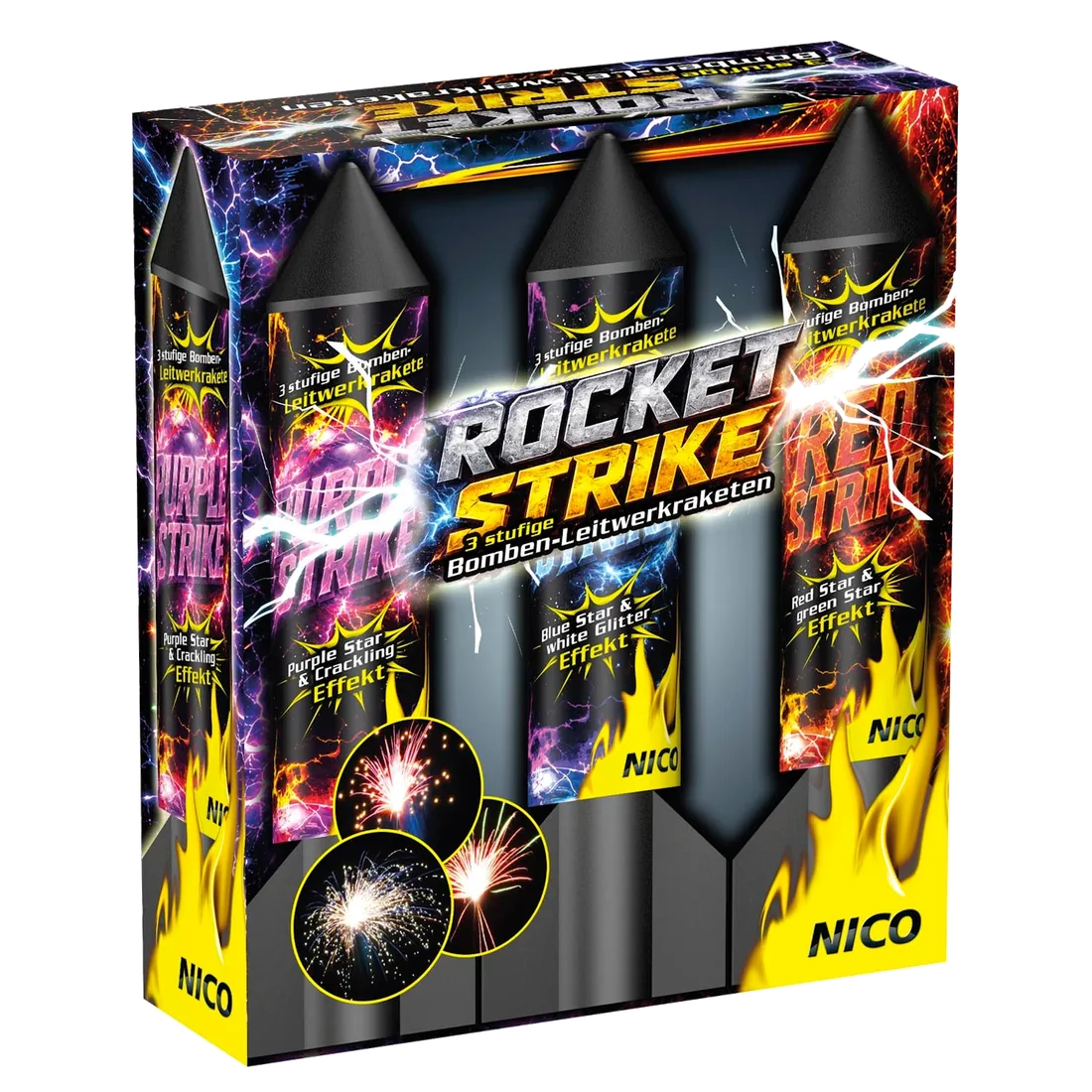 Rocket Strike, 3er-Schtl. — Raketen — von NICO — Silvester-Feuerwerk kaufen bei stopine