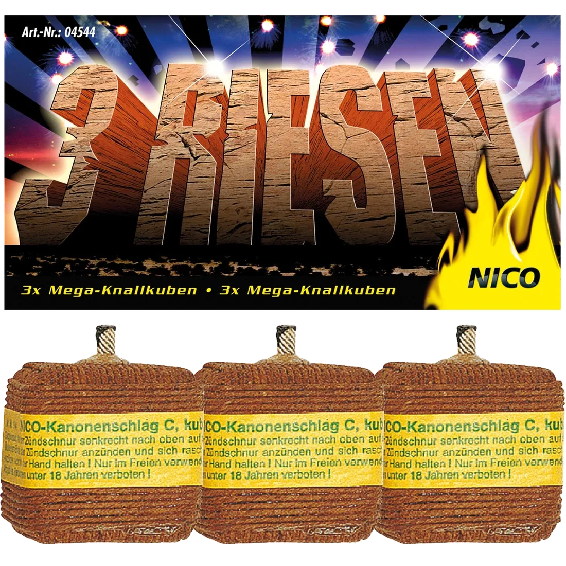 Kanonenschlag, kub., Kal. C, 3er-Btl. — Batterien — von NICO — Silvester-Feuerwerk kaufen bei stopine