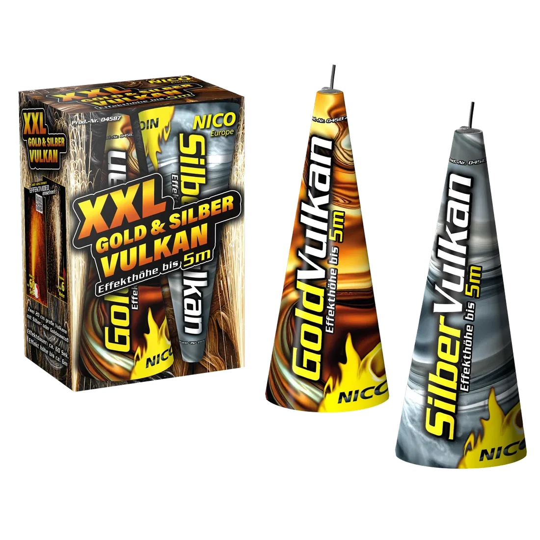 XXL Gold & Silber Vulkan, 2er-Schtl. — Fontänen & Vulkane — von NICO — Silvester-Feuerwerk kaufen bei stopine