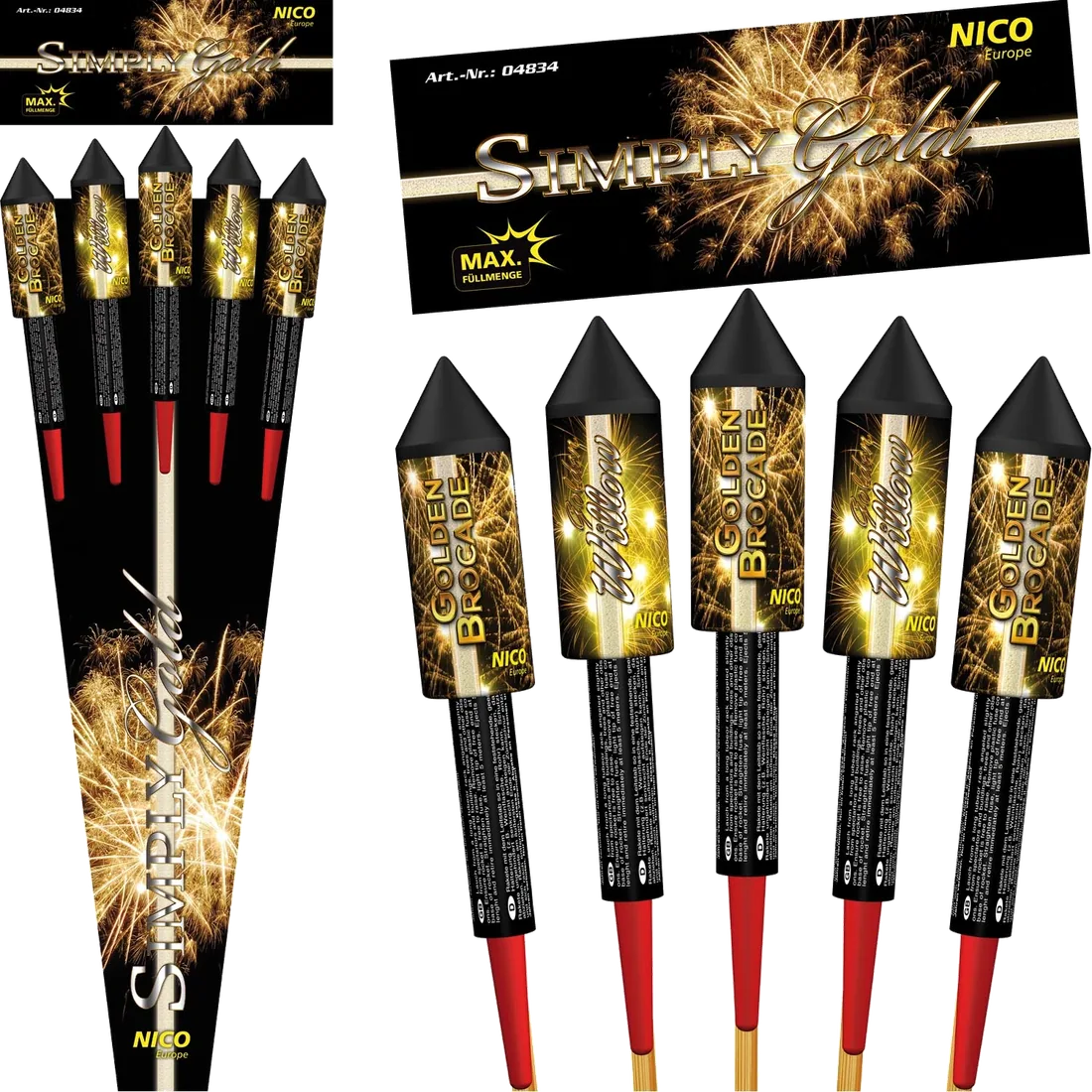 Simply Gold, 5er-Rak.-Btl. — Raketen — von NICO — Silvester-Feuerwerk kaufen bei stopine