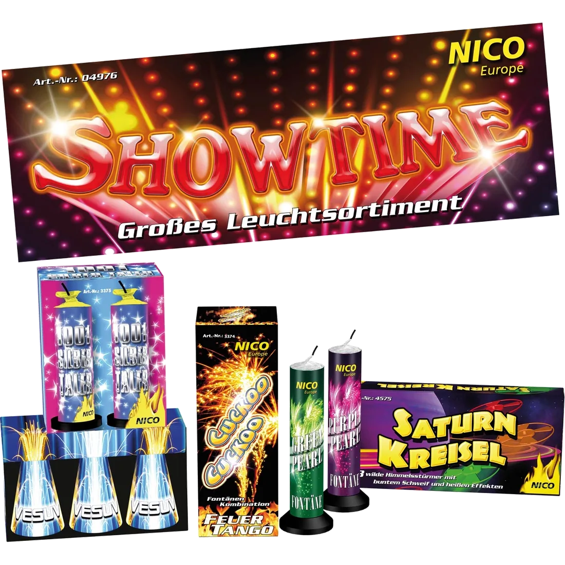 Showtime, Leuchtsortiment — Fontänen & Vulkane — von NICO — Silvester-Feuerwerk kaufen bei stopine
