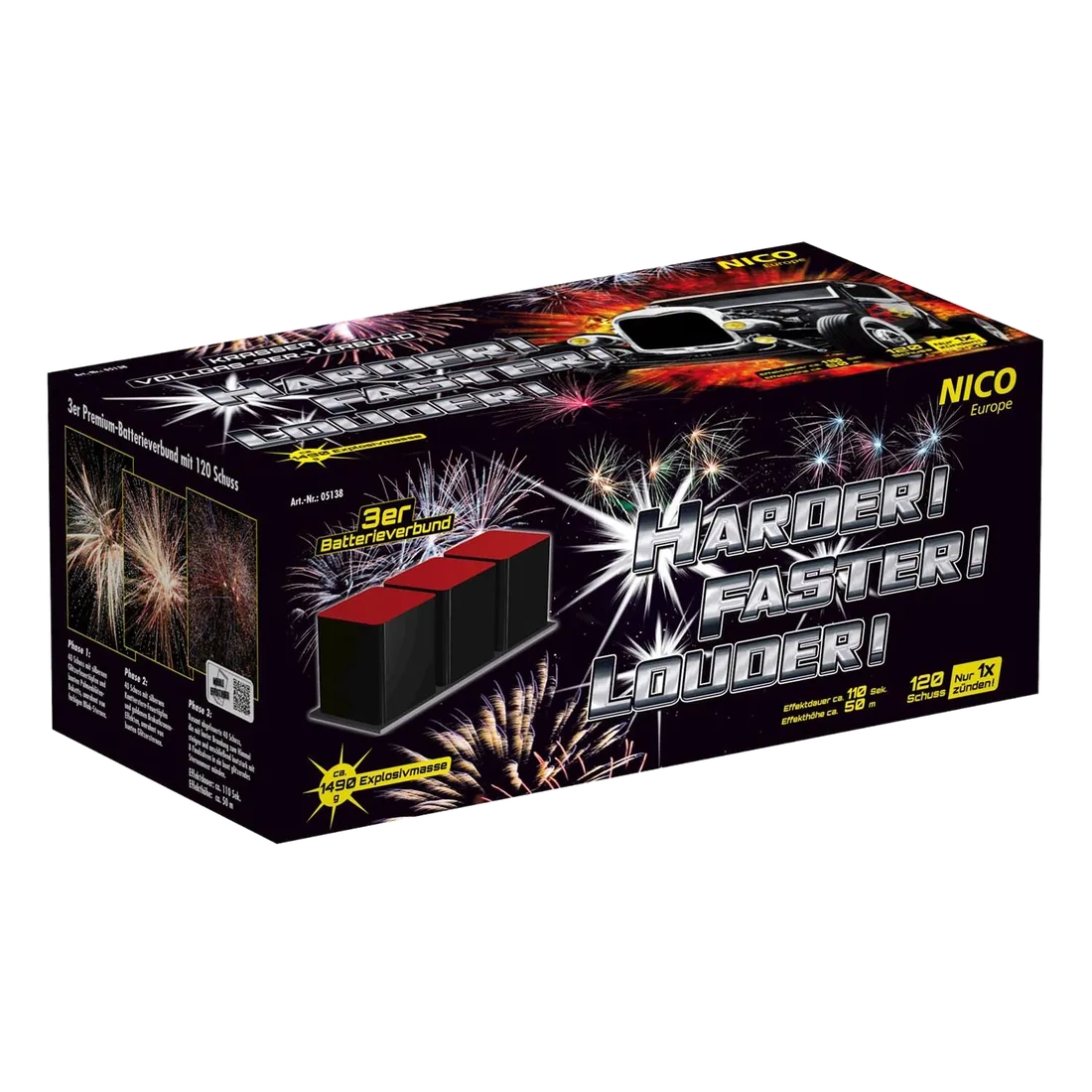 Harder! Faster! Louder! 120 Schuss — Batterien — von NICO — Silvester-Feuerwerk kaufen bei stopine