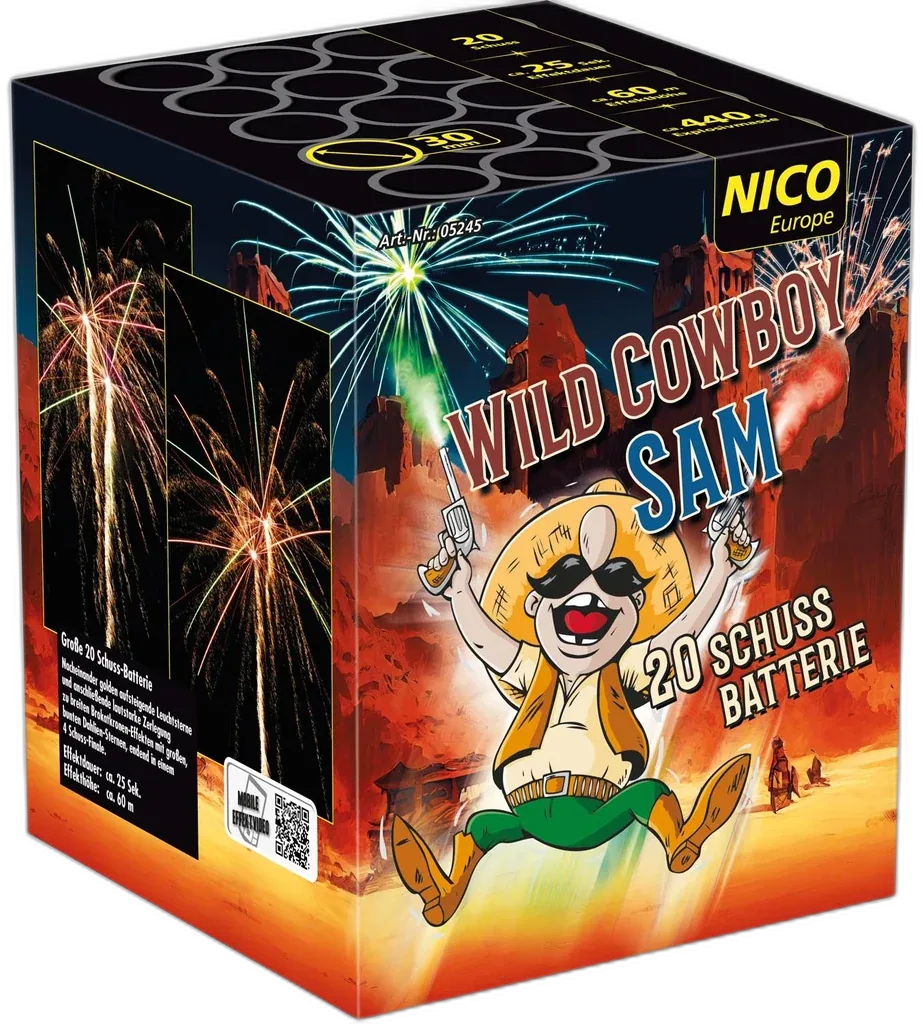 Wild Cowboy Sam, 20 Schuss — Batterien — von NICO — Silvester-Feuerwerk kaufen bei stopine