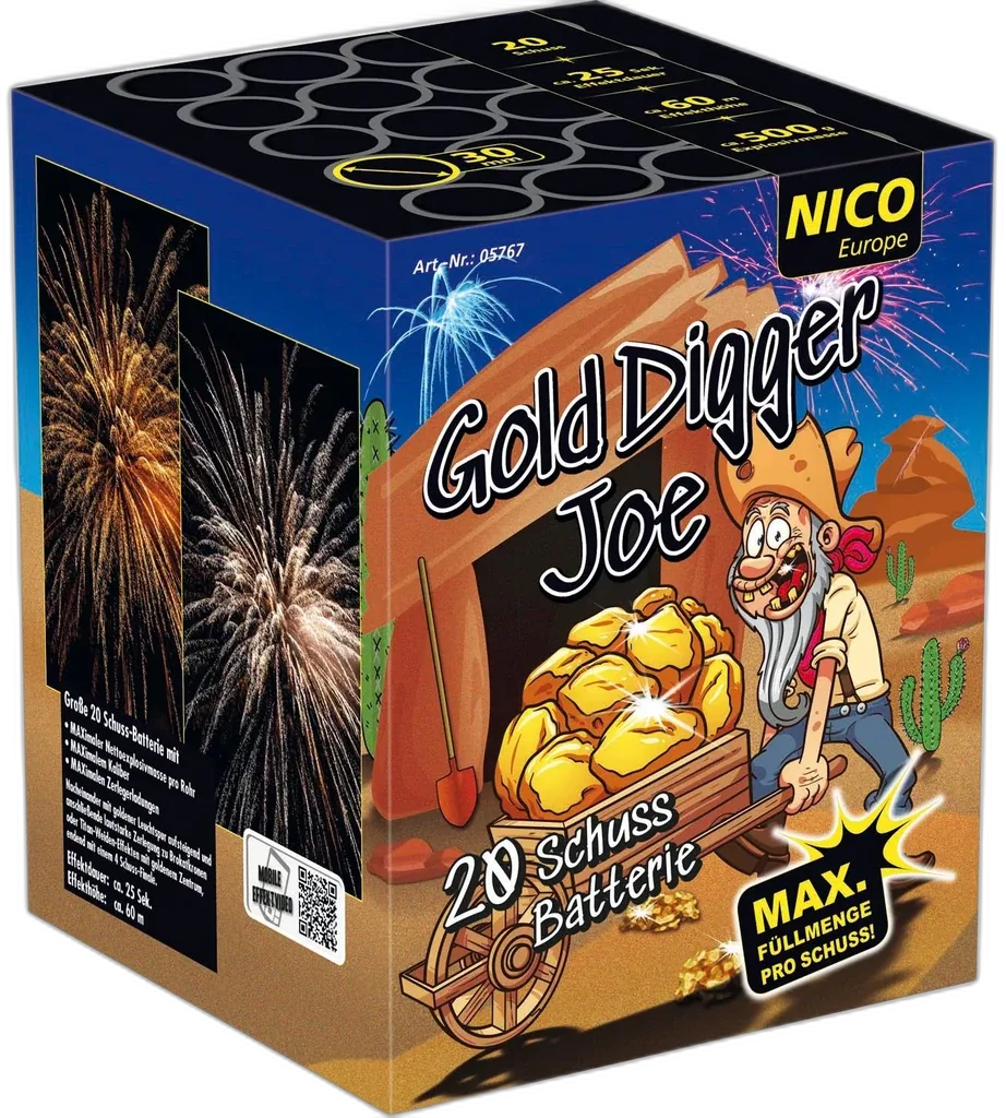 Gold Digger Joe, 20 Schuss — Batterien — von NICO — Silvester-Feuerwerk kaufen bei stopine