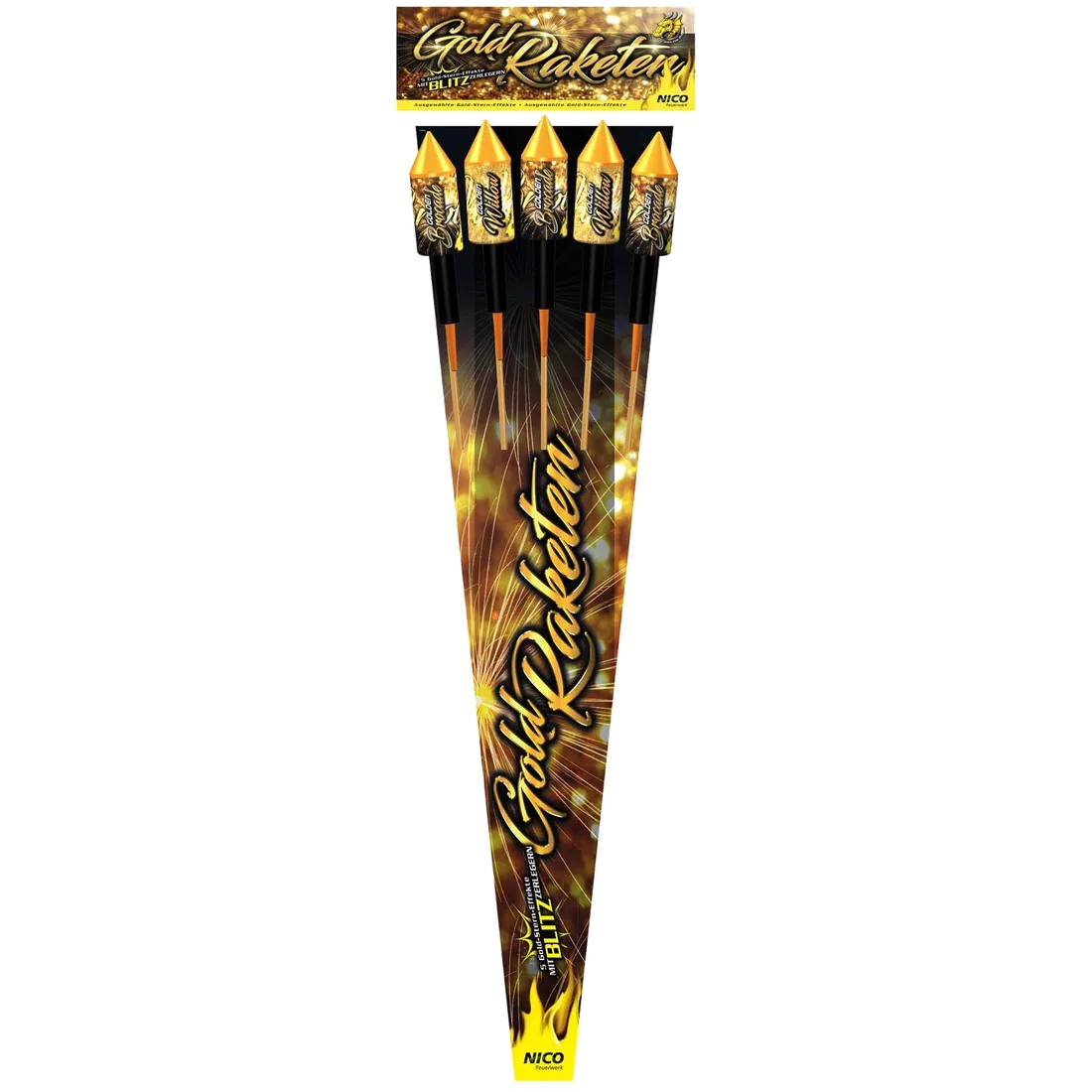 Gold Raketen, 5er-Btl. — Raketen — von NICO — Silvester-Feuerwerk kaufen bei stopine