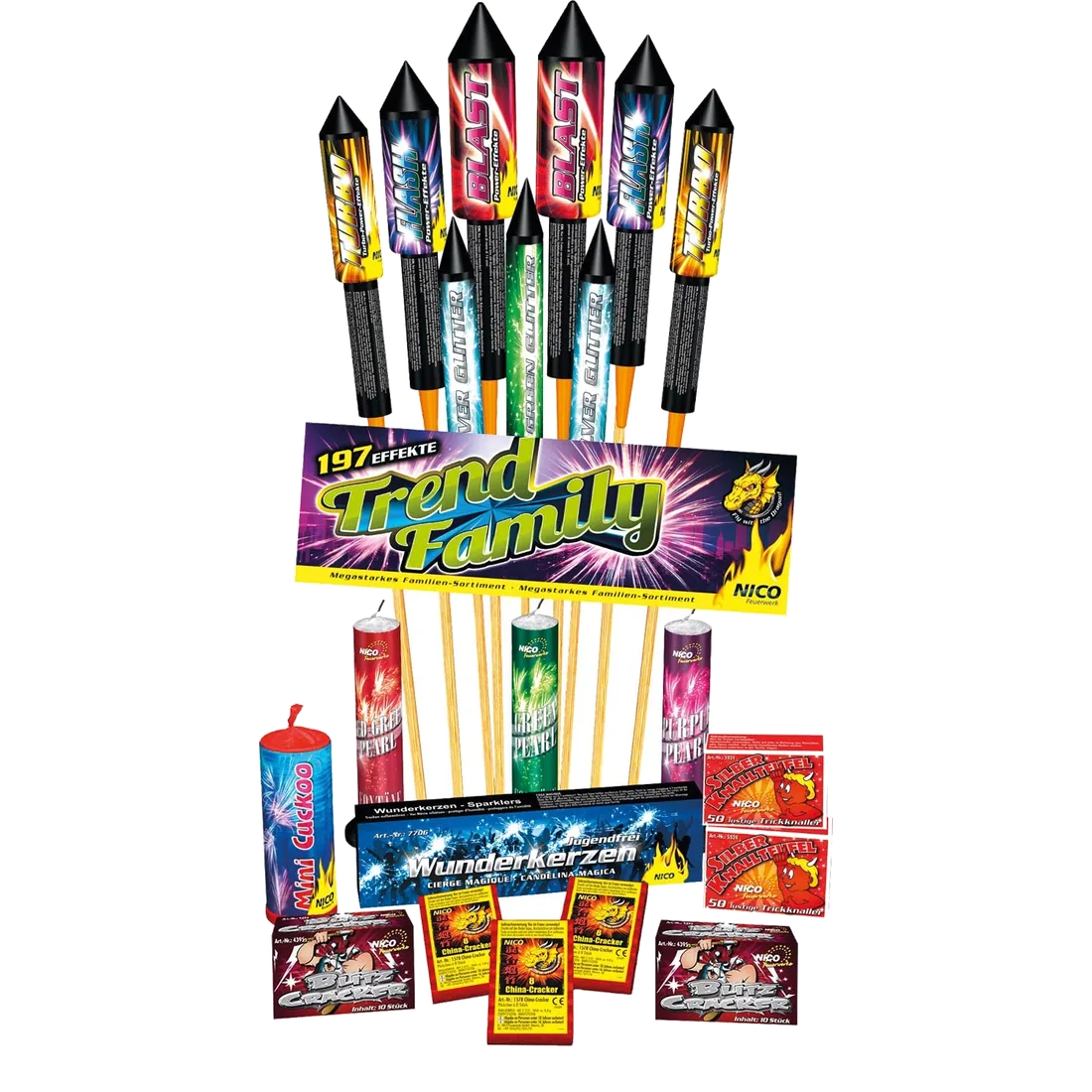 Trend Family, Mix-Sortiment — Verbundfeuerwerk — von NICO — Silvester-Feuerwerk kaufen bei stopine