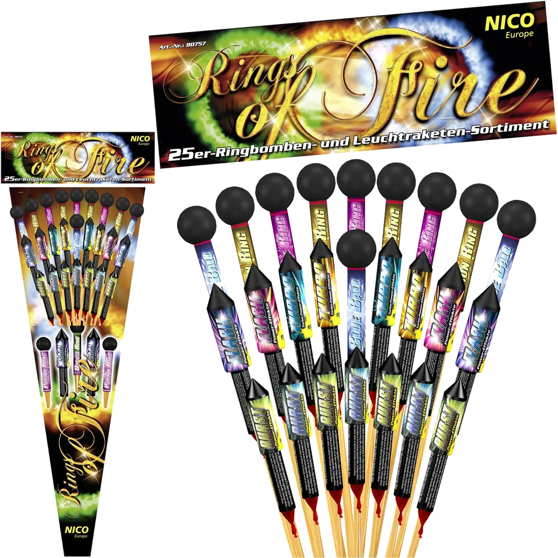 Rings of Fire, 25er-Rak.-Btl. — Raketen — von NICO — Silvester-Feuerwerk kaufen bei stopine
