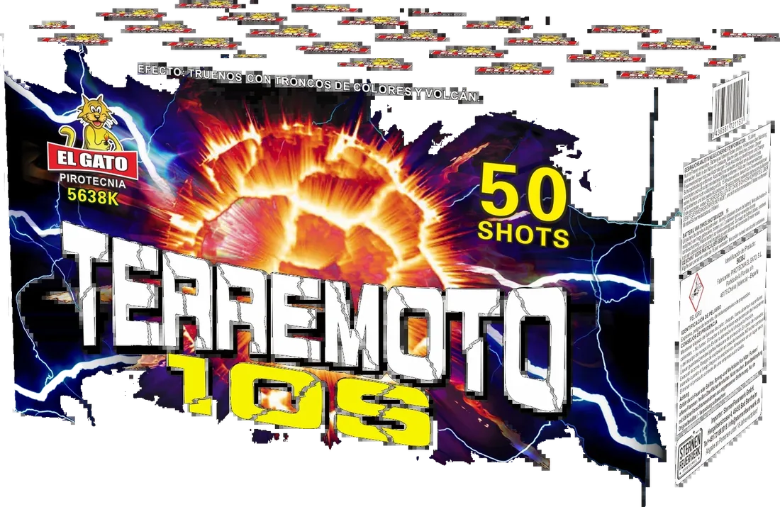 Terremoto 10s, 50 Schuss — Batterien — von Pirotecnia El Gato — Silvester-Feuerwerk kaufen bei stopine