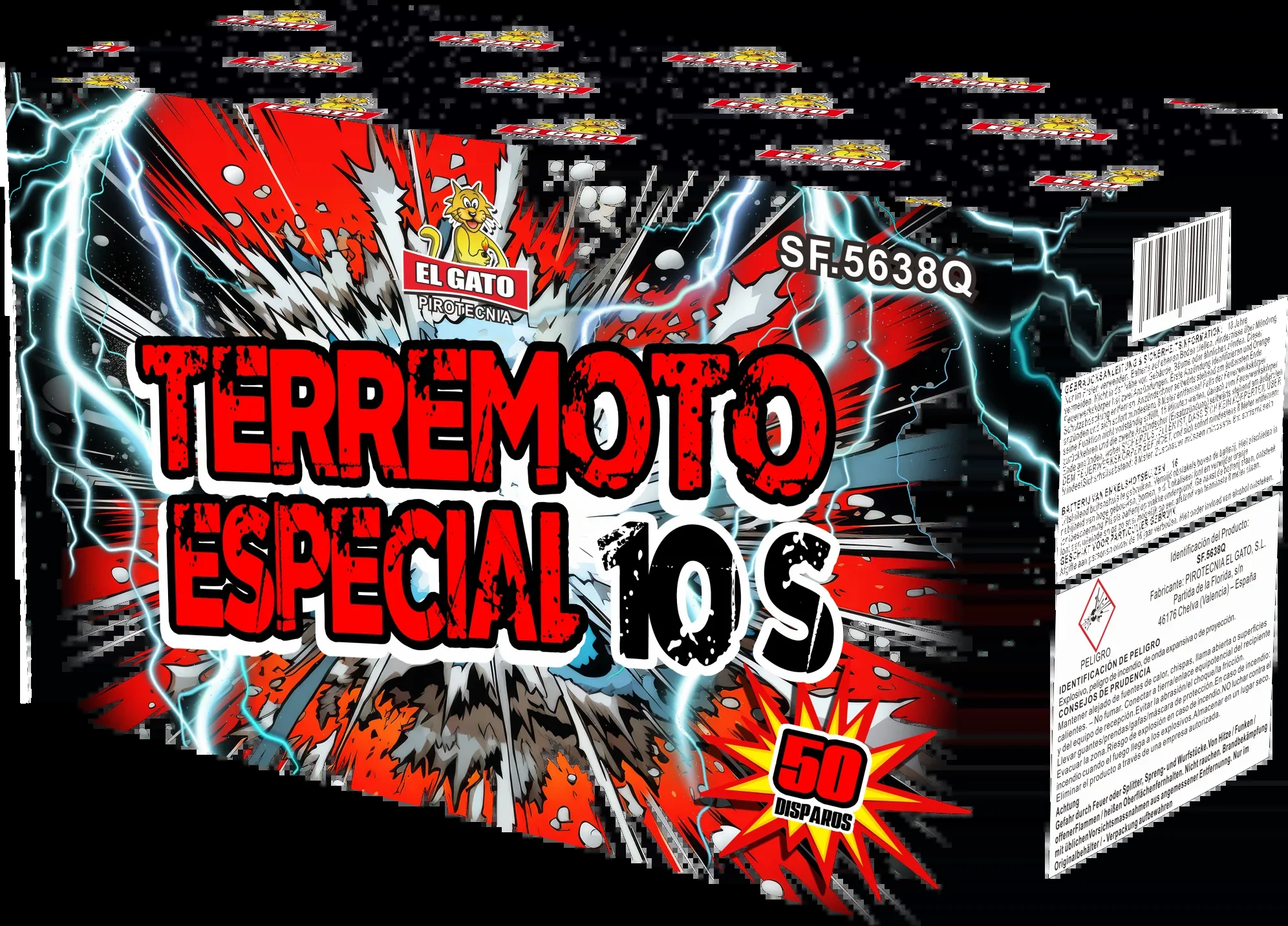 Terremoto Especiale 10s, 50 Schuss — Batterien — von Pirotecnia El Gato — Silvester-Feuerwerk kaufen bei stopine