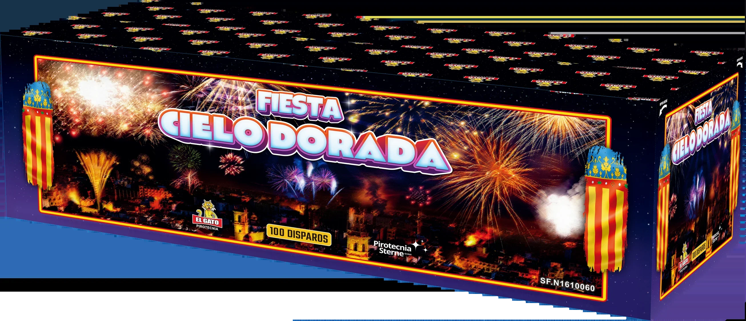 Fiesta Cielo Dorada, 100 Schuss — Verbundfeuerwerk — von Pirotecnia El Gato — Silvester-Feuerwerk kaufen bei stopine