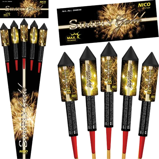 Simply Gold, 5er-Rak.-Btl. — Raketen — von NICO — Silvester-Feuerwerk kaufen bei stopine