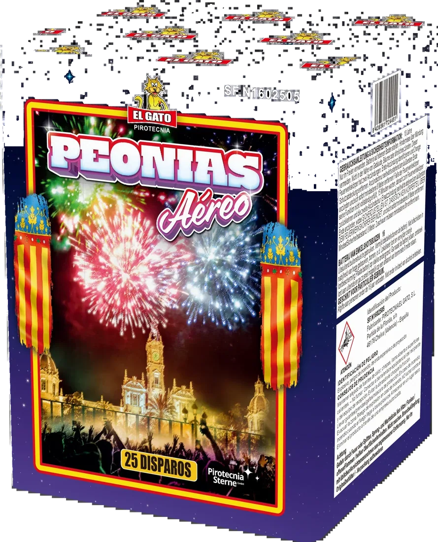 Peonias Multi Colors, 25 Schuss — Batterien — von Pirotecnia El Gato — Silvester-Feuerwerk kaufen bei stopine